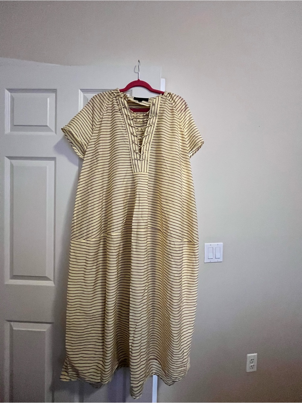 Zara Cream Striped Lace-Up Maxi Dress